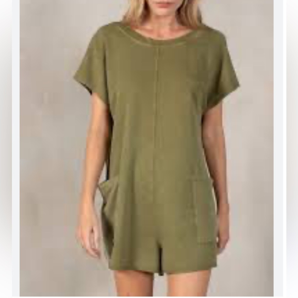 Anthropologie LaBiz Pocket Romper Size 8 Shorts Short Sleeve Baggy Low Back - Picture 2 of 6